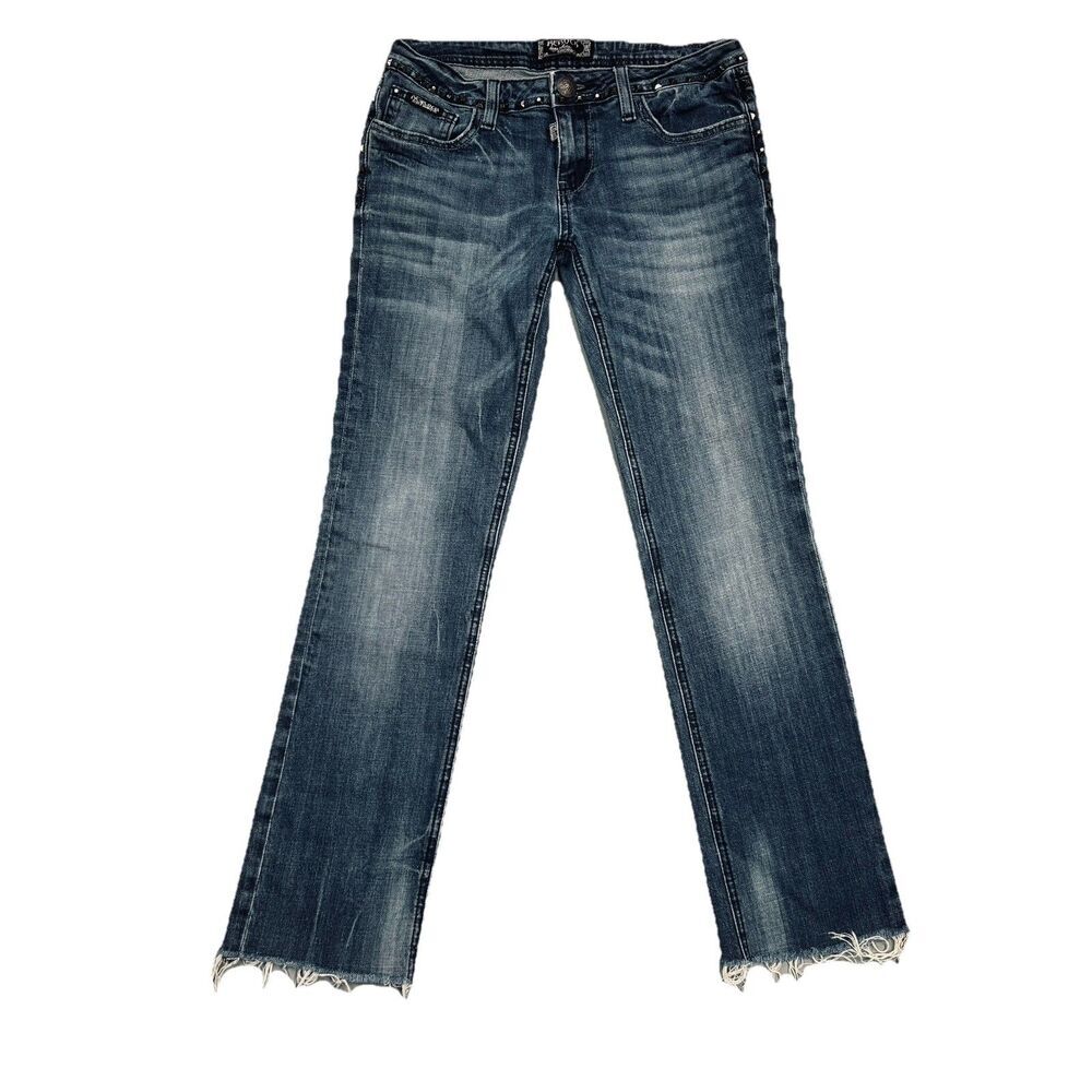 Express ReRock Straight Jeans Womens 6 Blue Embellished Denim Measures 29 x 29
